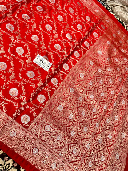 red mashru katan silk banarasi saree sona rupa jaal work