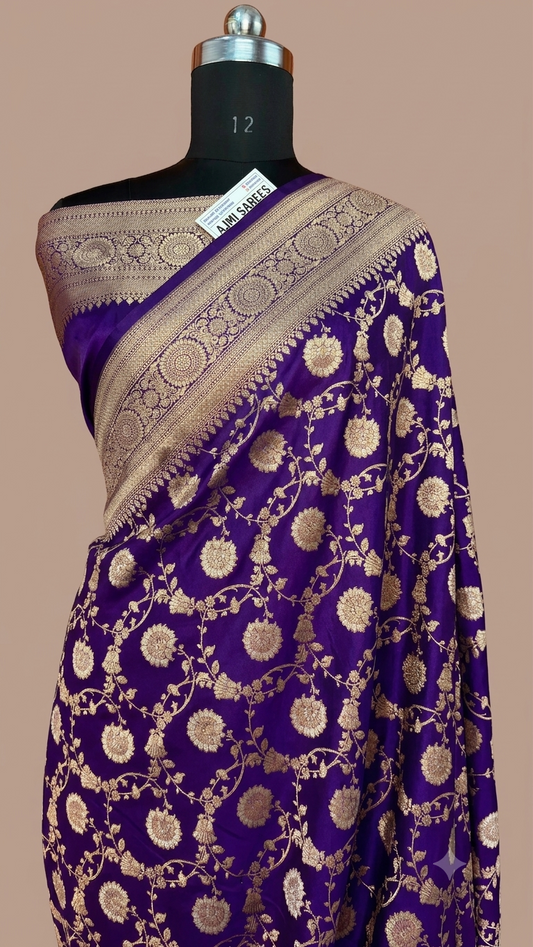 Premium Mashru Katan Silk Banarasi Meenakari Saree – Orange