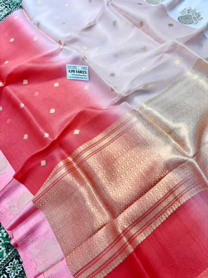 100% Pure Kora Silk Handloom Banarasi Saree – Pink & Red Dual Shade Kadwa Banarasi Saree