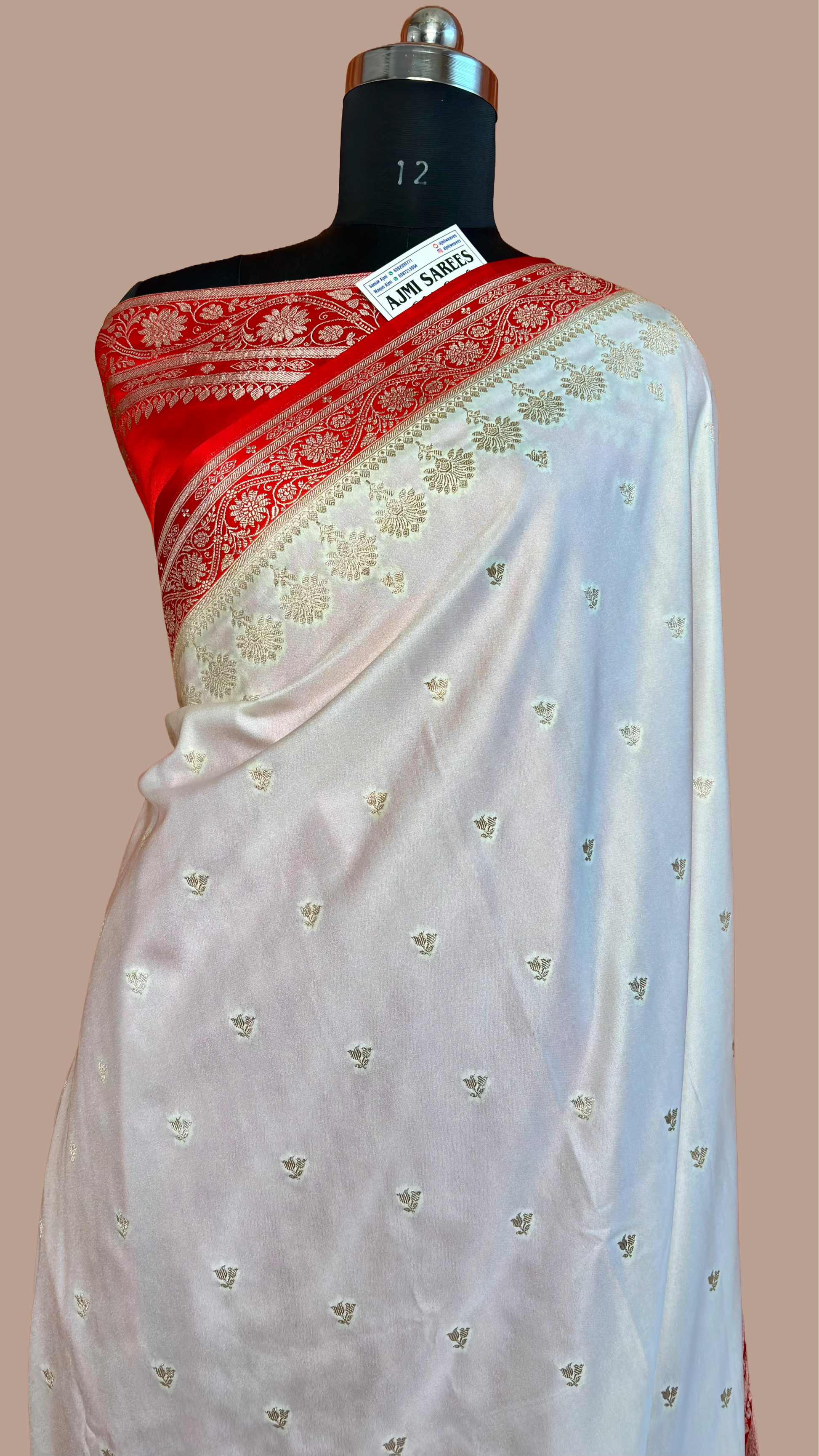 Premium off white and red Banarasi silk saree