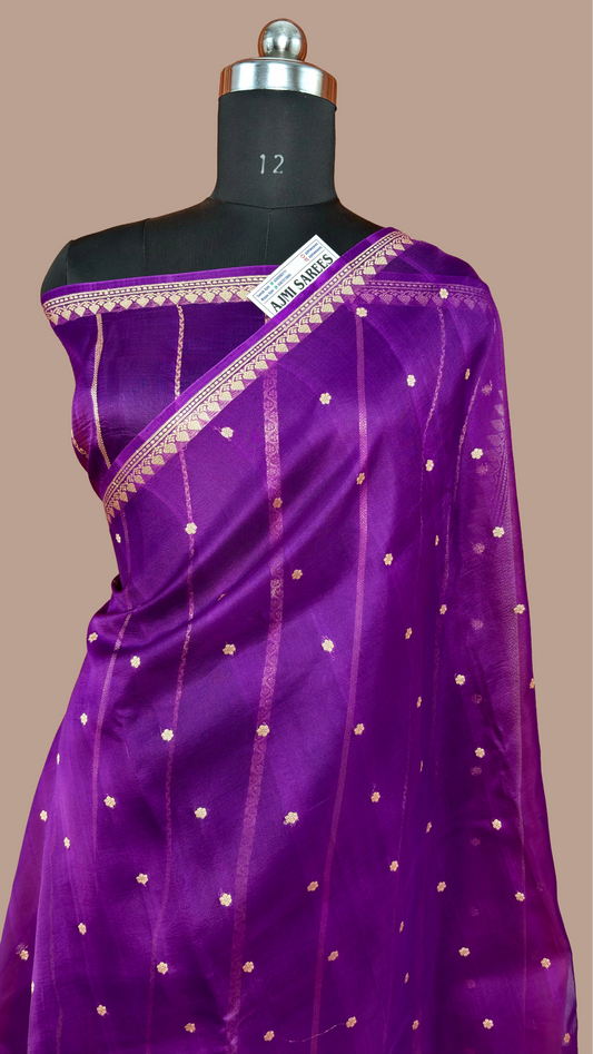 Pure Kora Silk Handloom Banarasi Saree – Purple | All-Over Kadwa Motifs Banarasi Saree