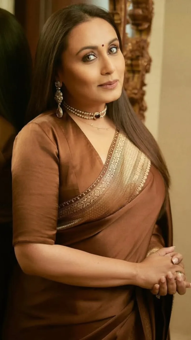 Luxury brown silk saree with golden weaving