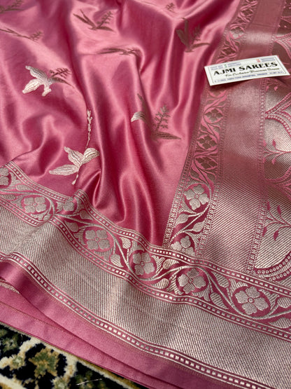 Premium Mashru Katan Silk Banarasi Saree – Onion Pink - All-Over Buta Motifs Banarasi Saree