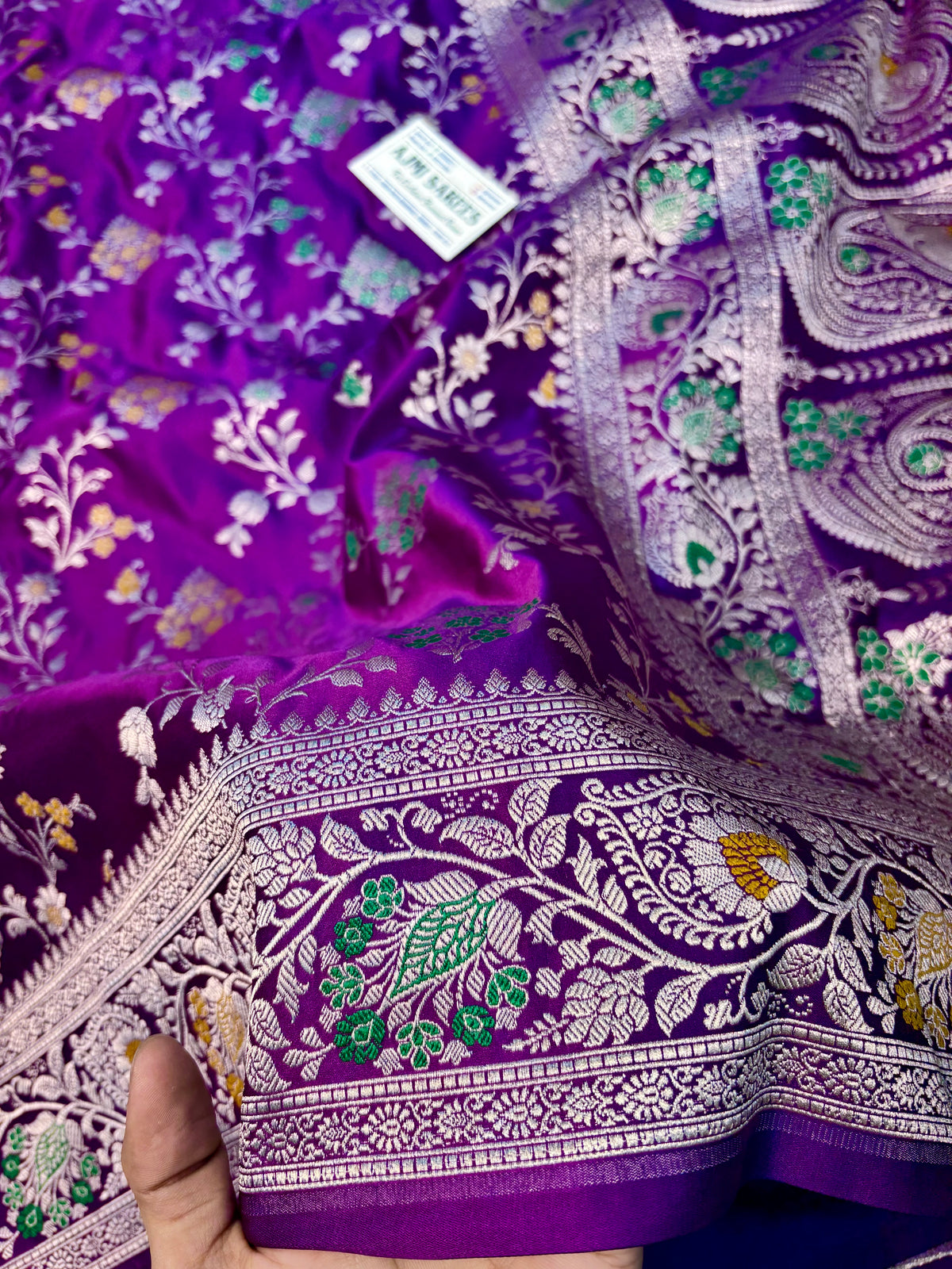 Premium Purple Mashru Katan Silk Banarasi Saree – Meenakari Jaal Banarasi Saree