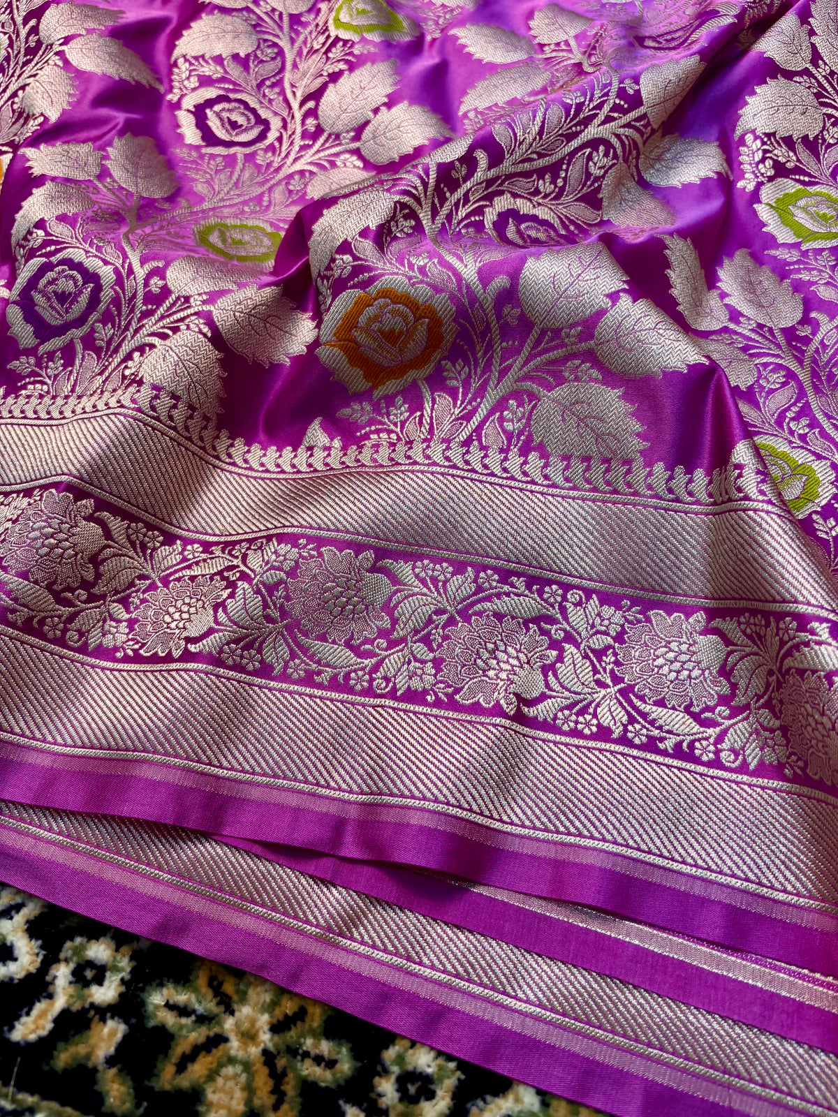 Premium Mashru Katan Silk Banarasi Saree – Lavender with Golden Zari Banarasi Saree