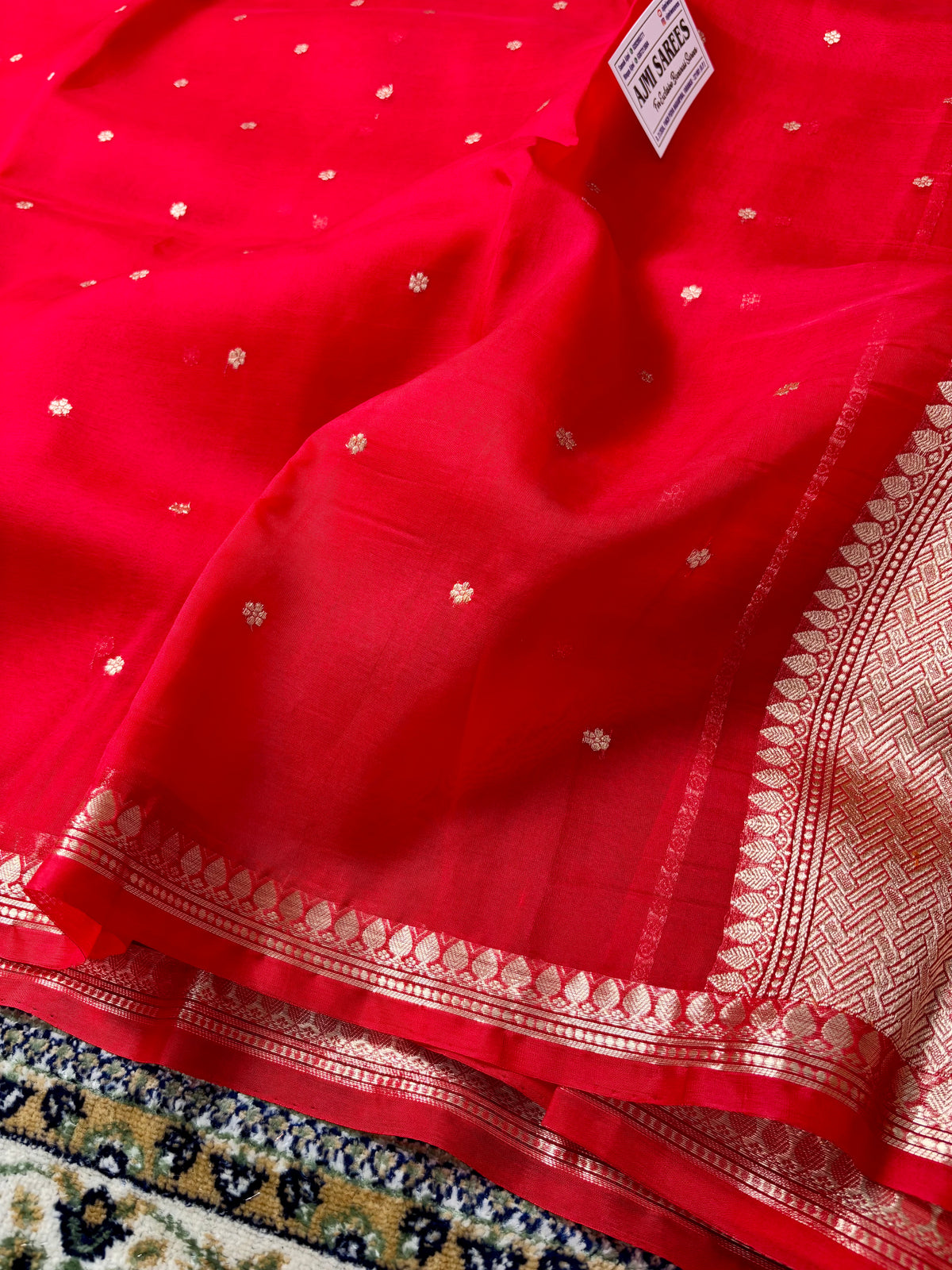 Pure Kora Silk Handloom Banarasi Saree Rich Red-All-Over Kadwa Motifs Banarasi Saree
