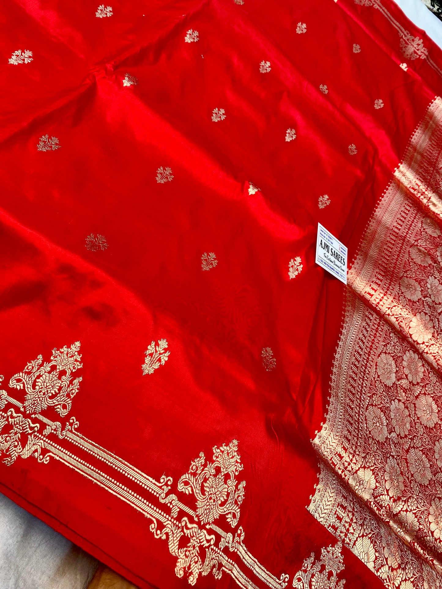100% pure Katan silk red Banarasi saree with gold zari pallu