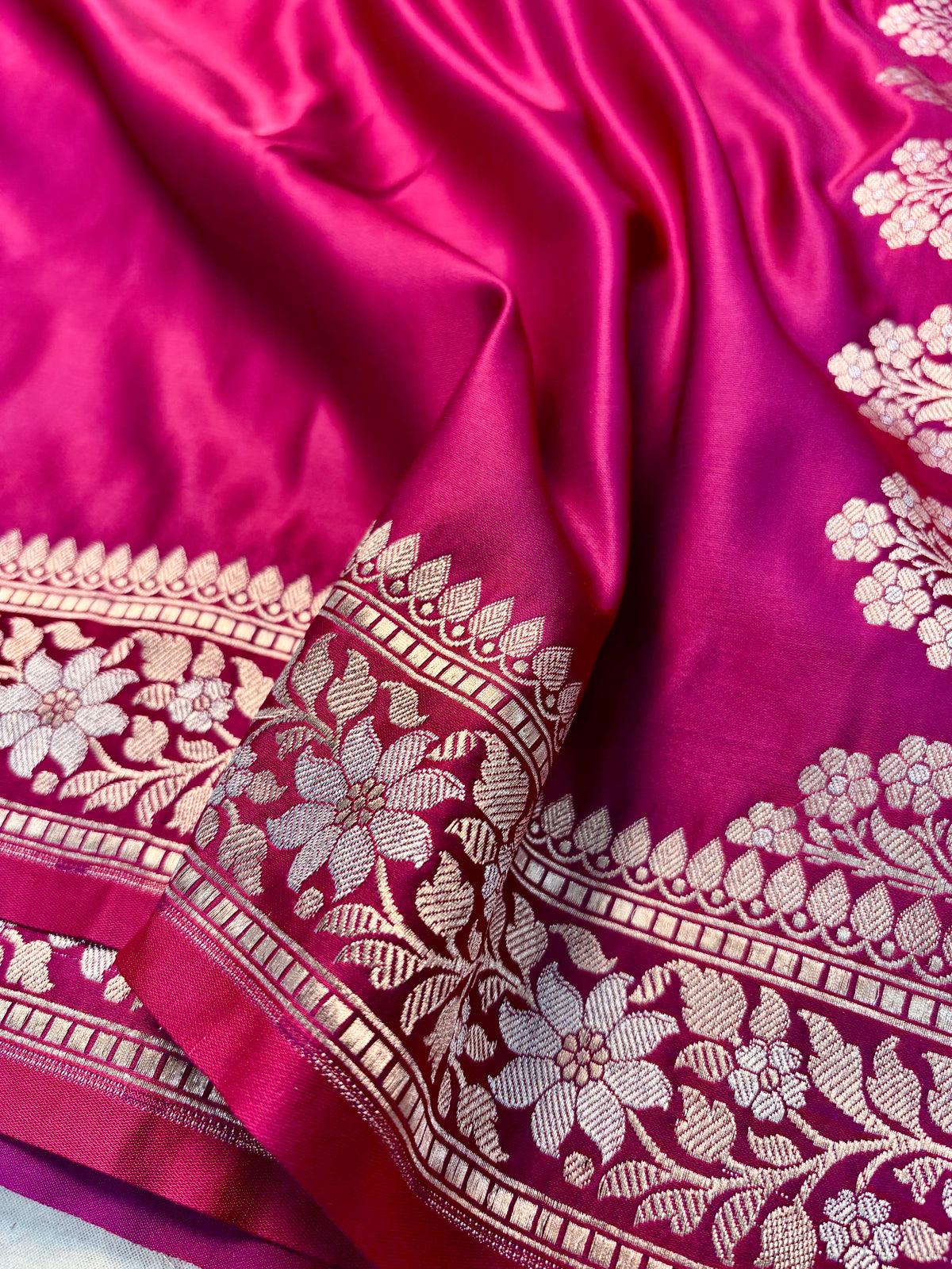 Luxury wedding Banarasi saree with golden silver Meenakari zari