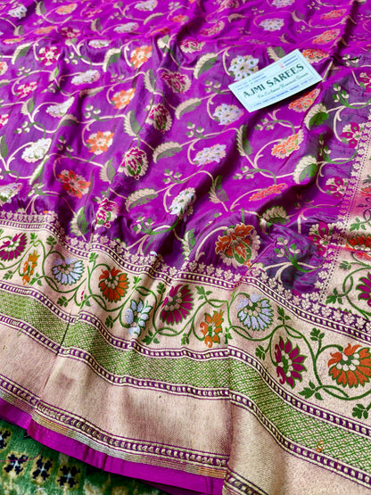100% Pure Katan Silk Banarasi Tilfi Meenakari Saree – Magenta Banarasi Saree