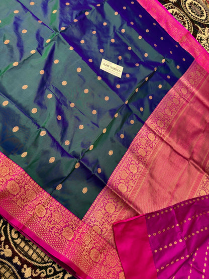 Handwoven Pure Katan Silk Banarasi Saree with All Over Kadwa Booti