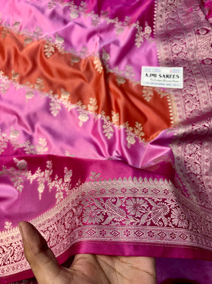 Premium Mashru Katan Silk Pink Rangkat Banarasi Saree Banarasi Saree