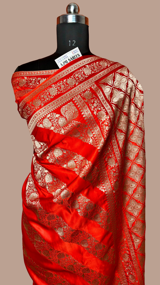 orange mashru katan silk banarasi saree border zari design
