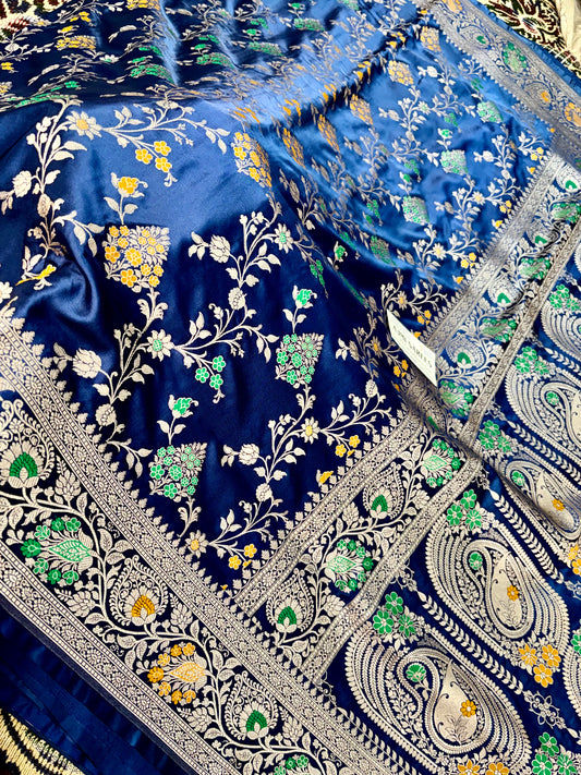 banarasi saree navy blue with meenakari border detail
