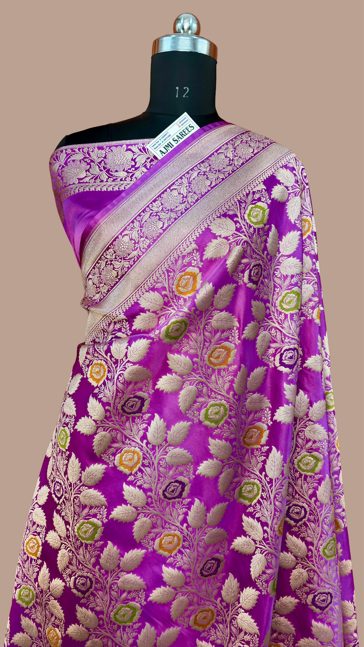 Premium Mashru Katan Silk Banarasi Saree – Lavender with Golden Zari Banarasi Saree