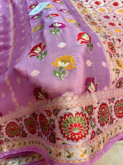 Rani pink Tilfi Banarasi saree with floral motifs