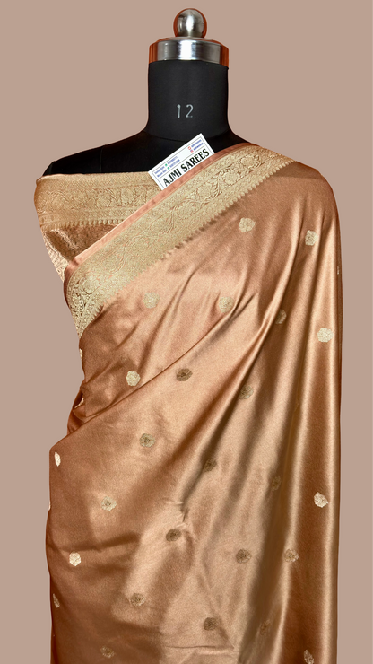 Copper mashru katan silk banarasi saree with zari boota motifs