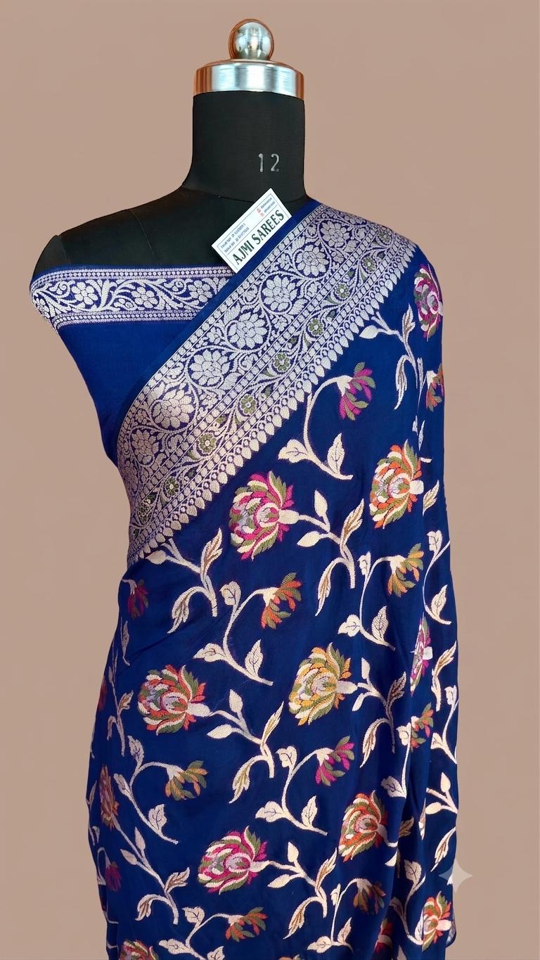 Purple Pure Khaddi Chiffon Banarasi Tilfi Saree | Tilfi Floral Jaal