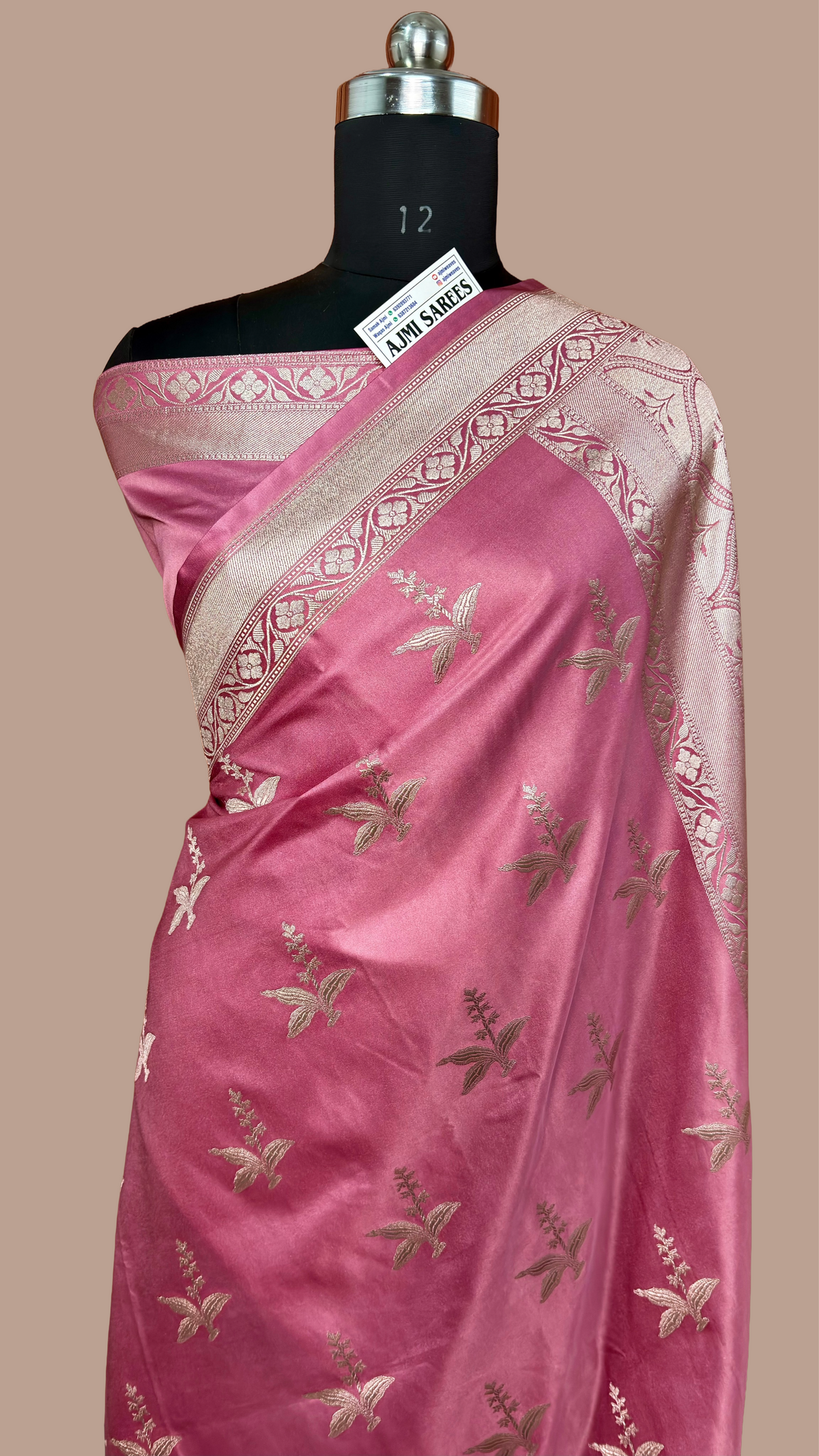 Premium Mashru Katan Silk Banarasi Saree – Onion Pink - All-Over Buta Motifs Banarasi Saree