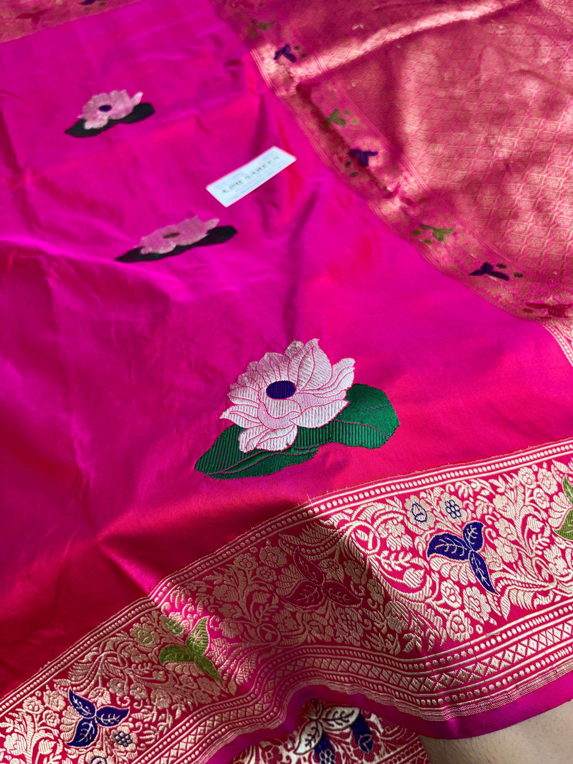 Handwoven Banarasi Saree with Meenakari Floral Border