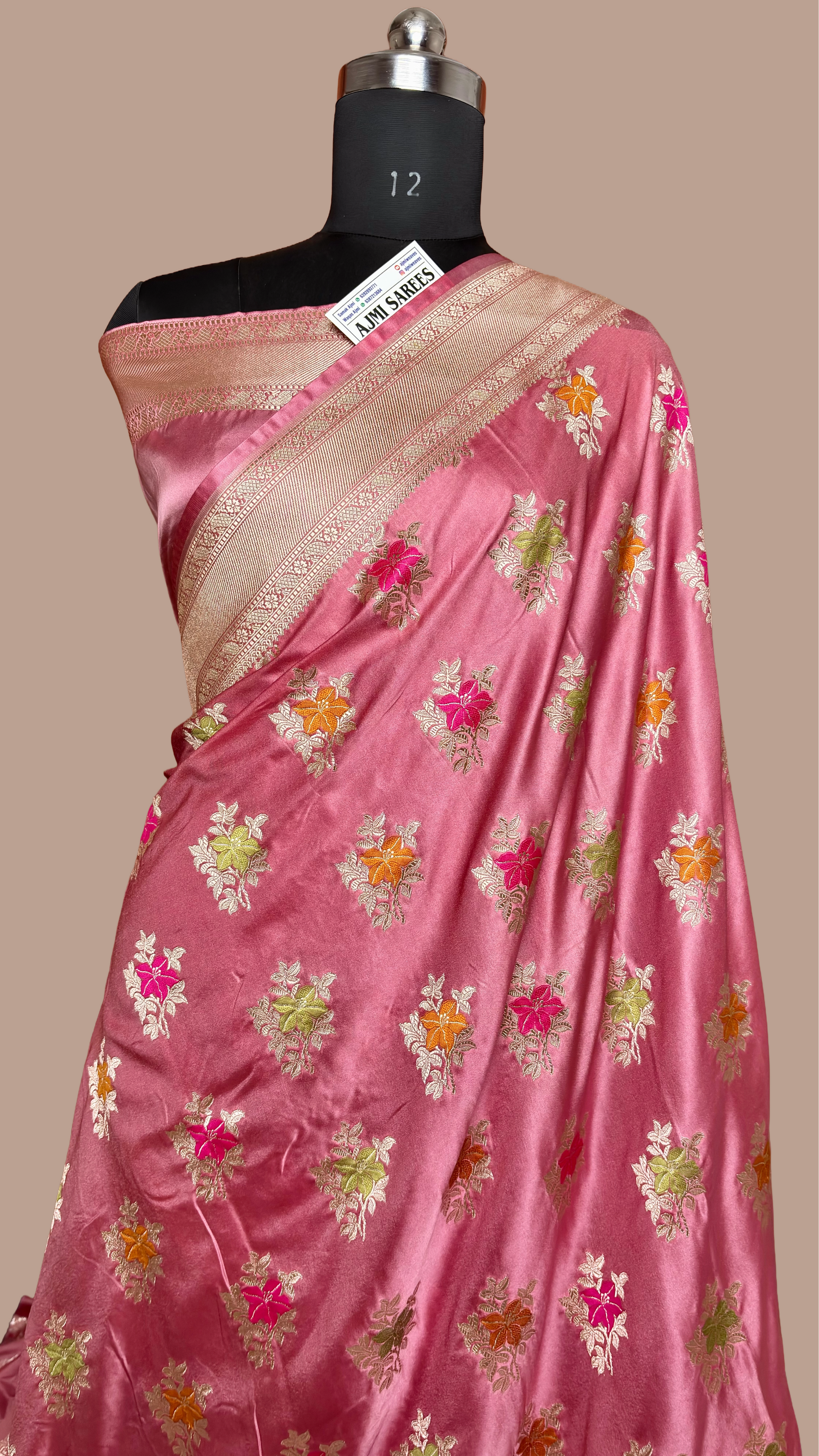 Onion Pink Mashru Katan Silk Meenakari Banarasi Saree with Zari Border