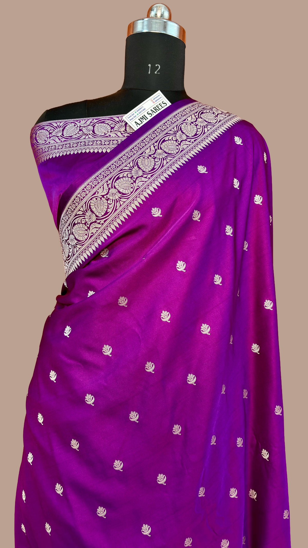 Luxury magenta Katan silk Banarasi saree with floral zari border