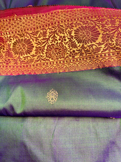 Traditional Emerald Green Banarasi Saree with Contrast Rani Pink Pallu