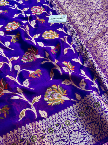 Purple Banarasi Tilfi saree with floral motifs and zari work