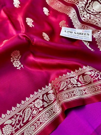 Premium Dual-Tone Magenta × Maroon Mashru Katan Silk Banarasi Saree Banarasi Saree