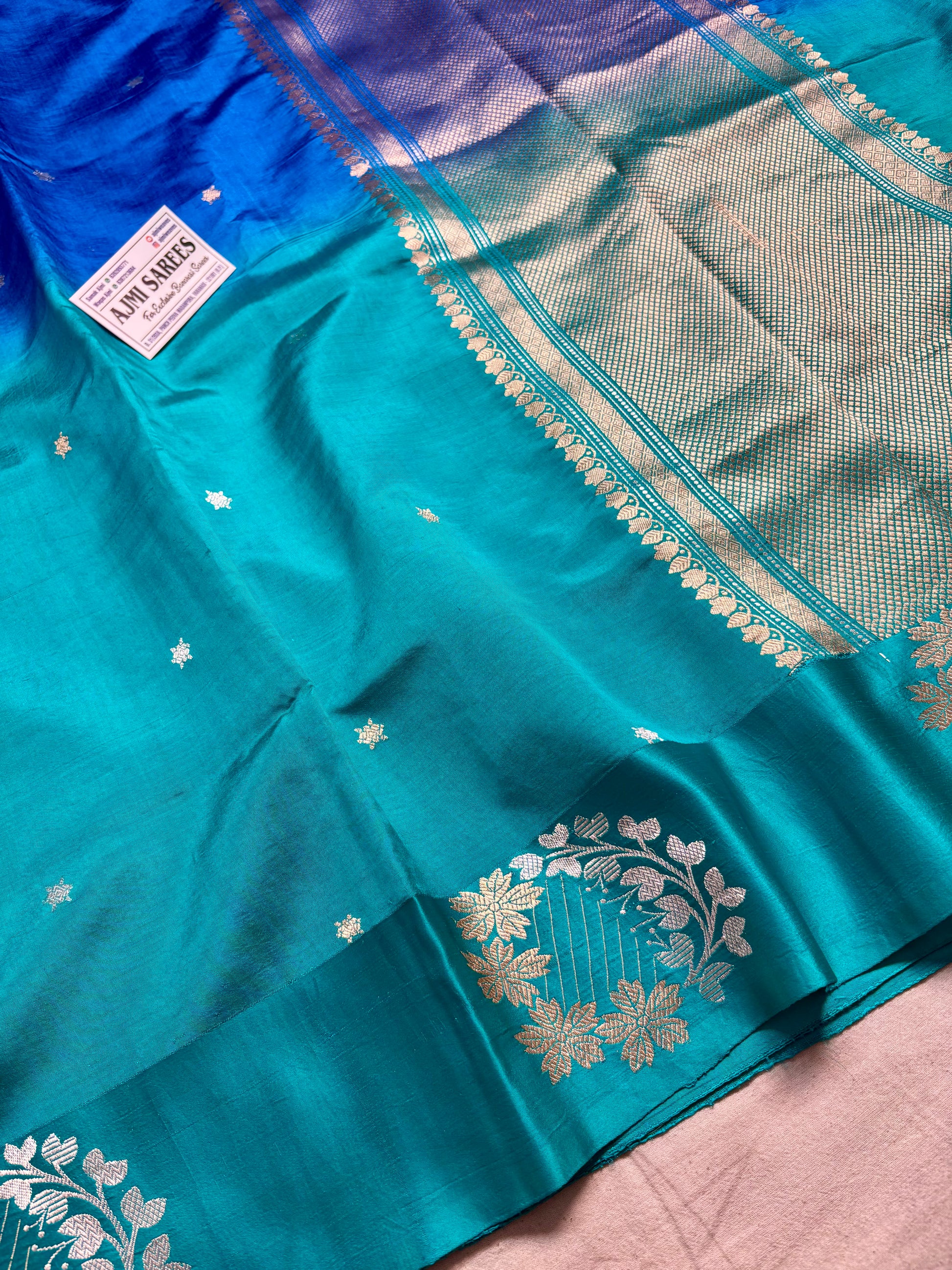 handloom banarasi saree sona rupa kadwa motifs blue green