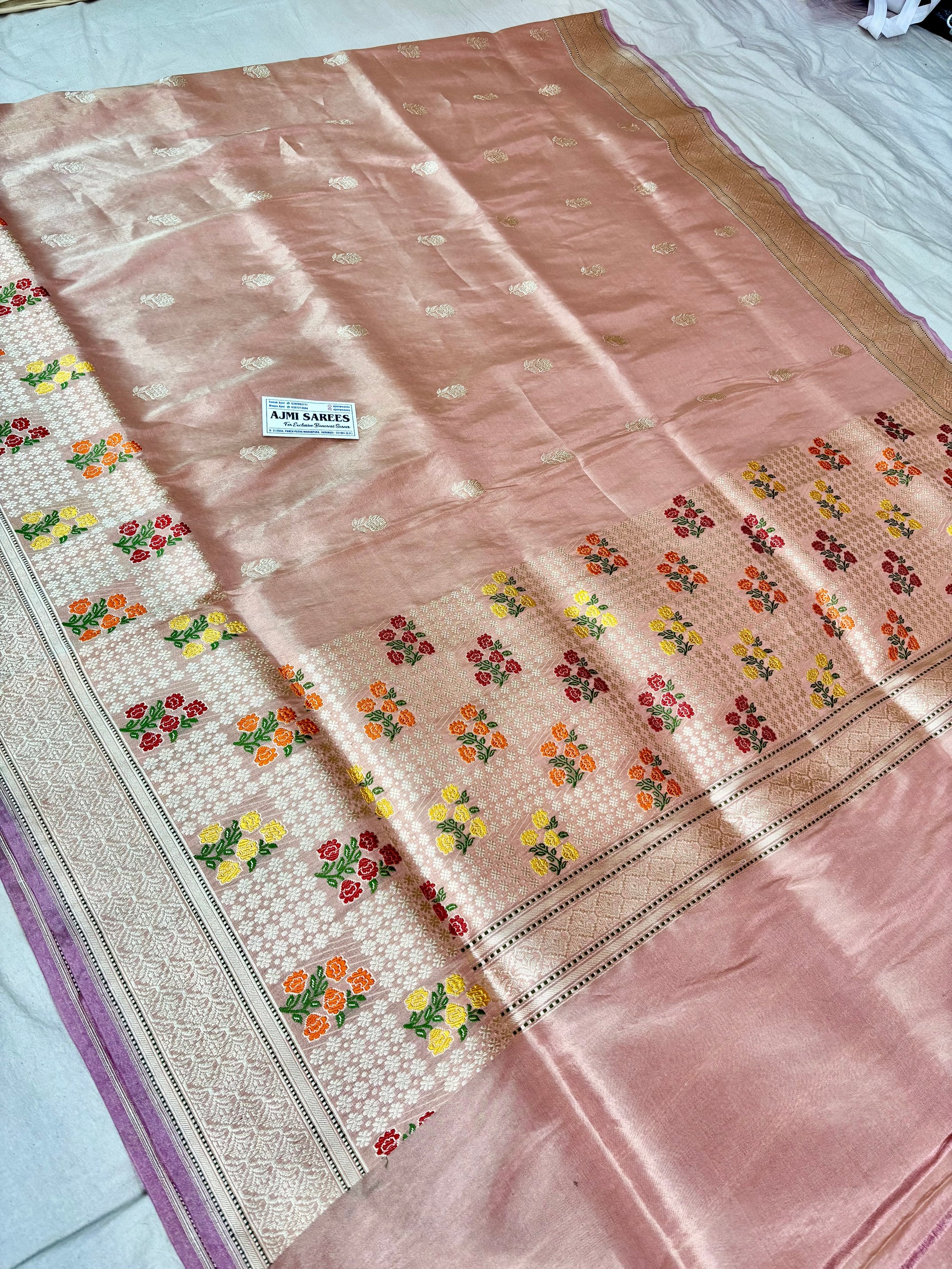 Pure Tissue Katan Silk Banarasi Saree featuring all-over Kadwa woven motifs