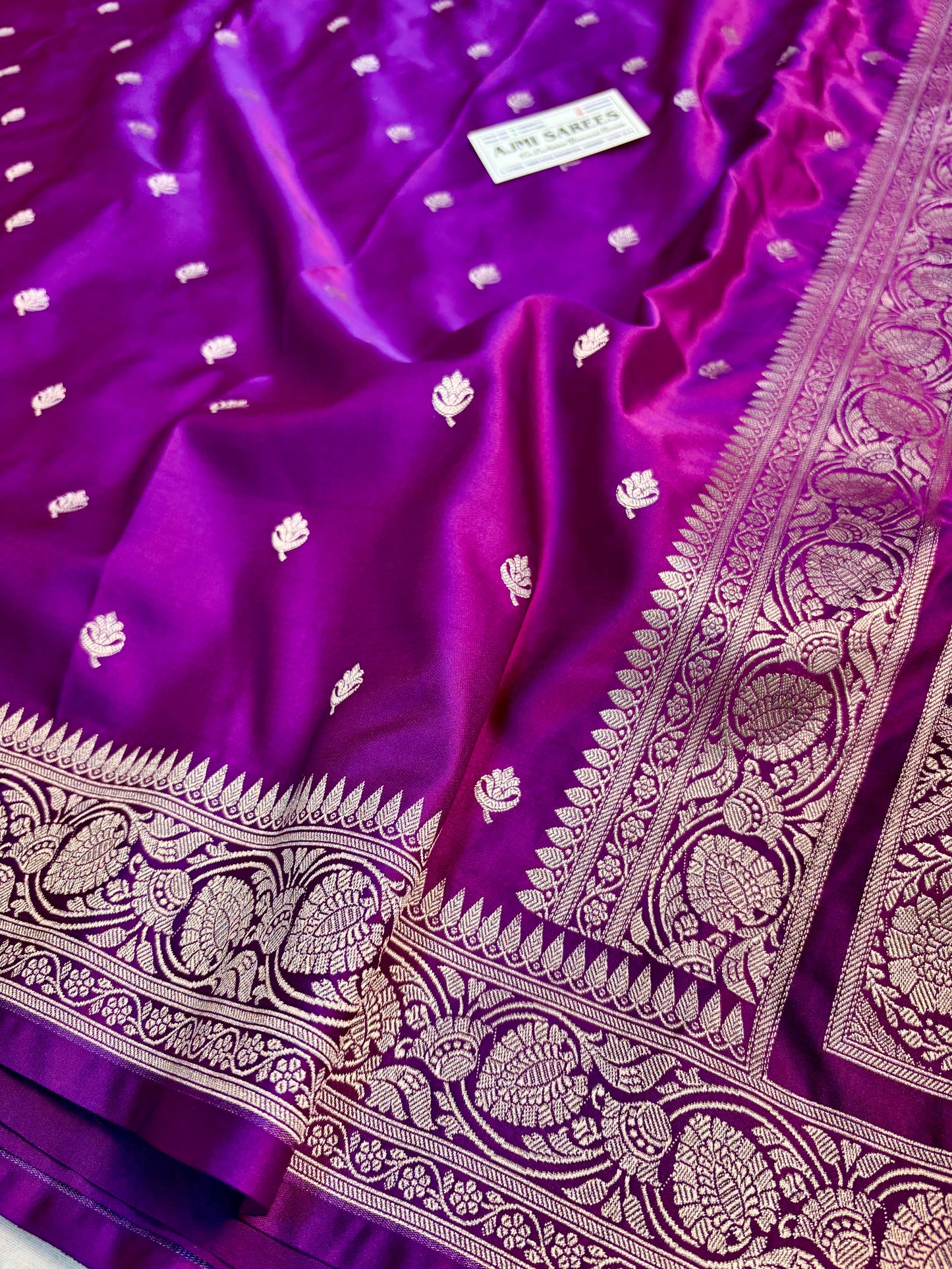 Magenta Mashru Katan silk Banarasi saree with golden zari