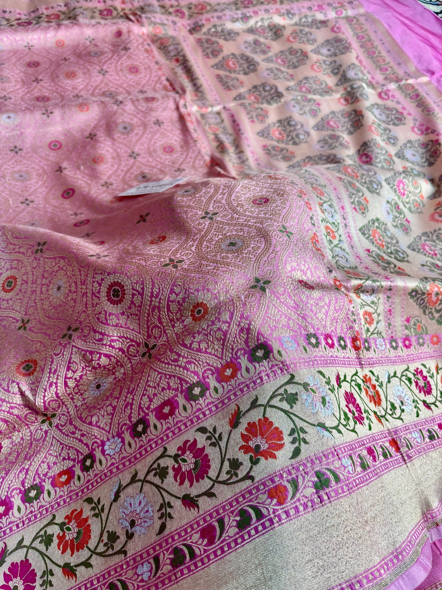 Traditional Banarasi Handloom Saree with Tilfi Border and Floral Meenakari Weaving