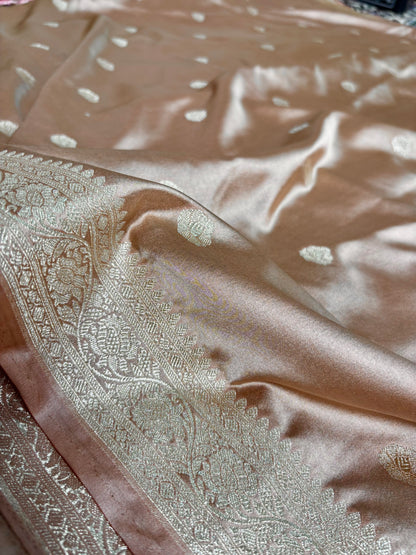 Mashru katan silk banarasi saree copper color zari motifs
