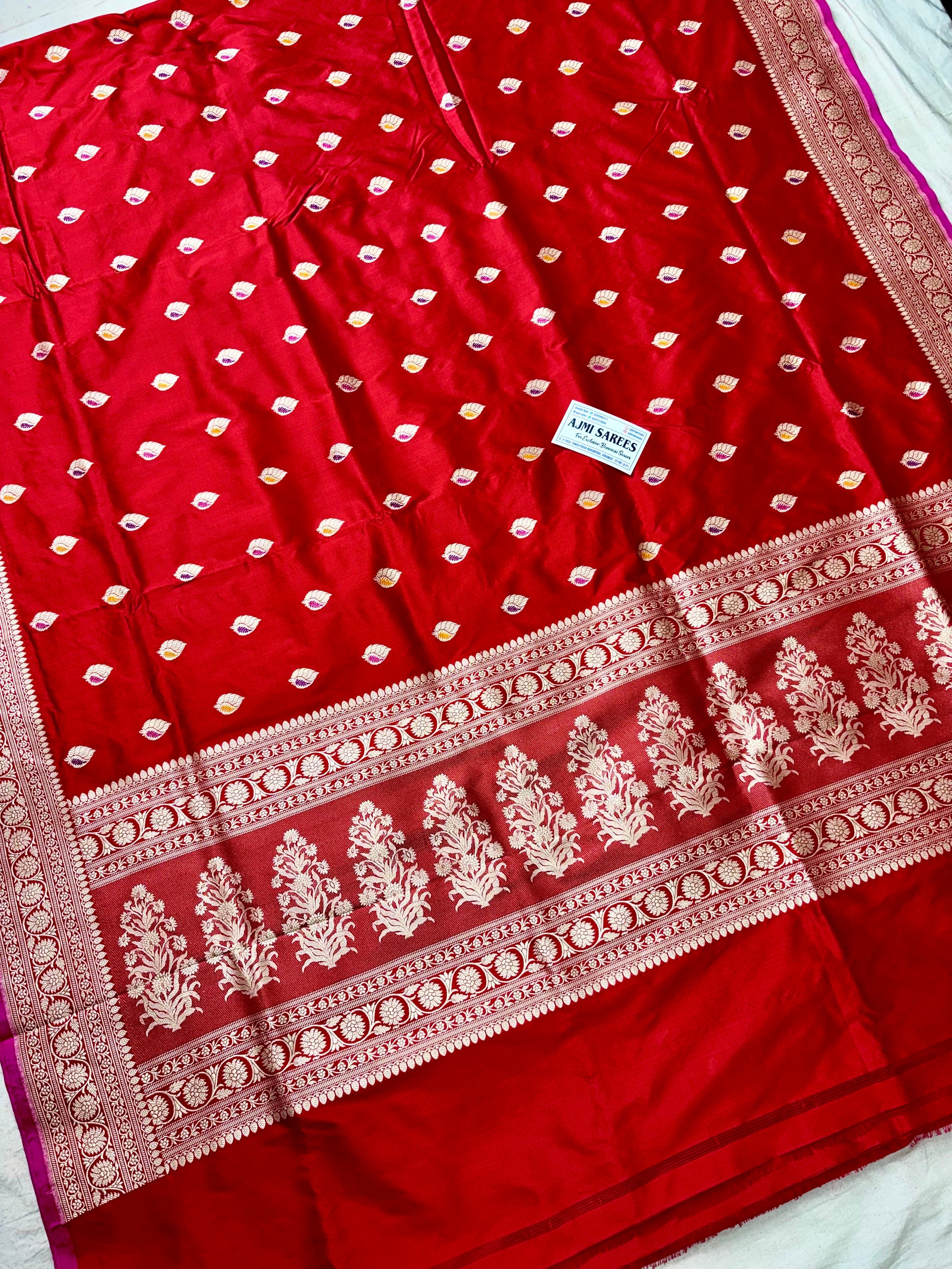 100% Pure Katan Silk Handloom Banarasi Saree – All Over Kadwa Meenakari Motifs Pure Katan Silk Banarasi Saree