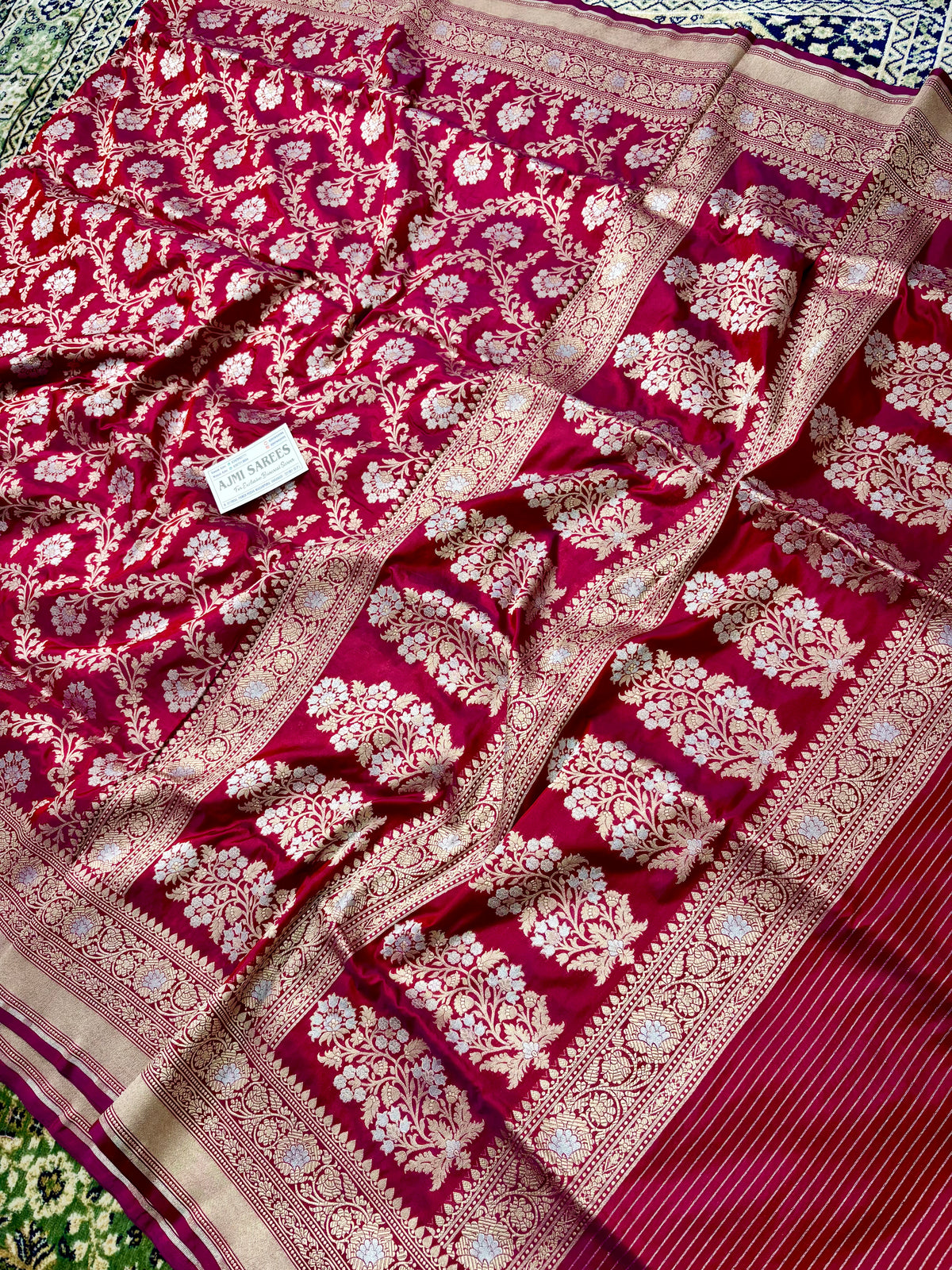 100% Pure Katan Silk Banarasi Saree – Red × Magenta Dual Tone Rupa Meenakari Banarasi Saree