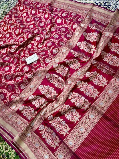 100% Pure Katan Silk Banarasi Saree – Red × Magenta Dual Tone Rupa Meenakari Banarasi Saree