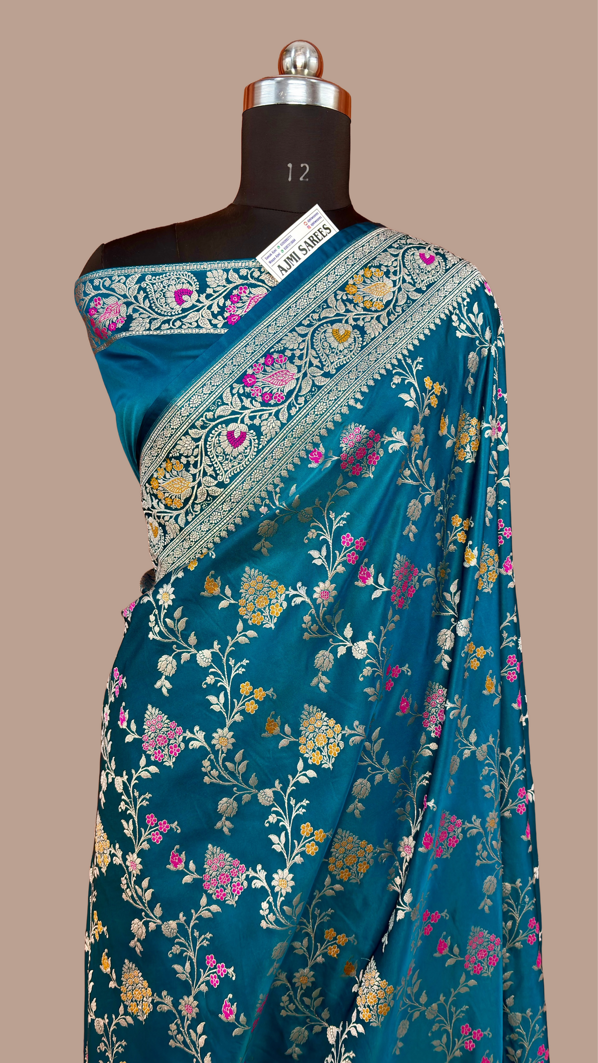 Premium Mashru Katan Silk Banarasi Saree – Sapphire Blue with Golden Zari Banarasi Saree