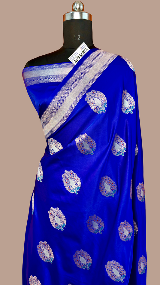 Neeta Ambani Inspired Royal Blue Premium Mashru Katan Silk Banarasi Saree Banarasi Saree