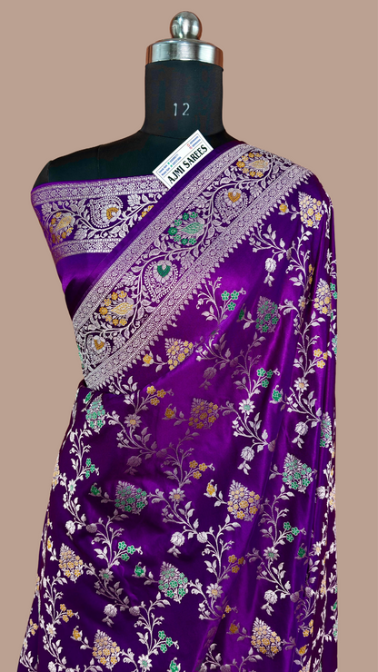 Premium Purple Mashru Katan Silk Banarasi Saree – Meenakari Jaal Banarasi Saree