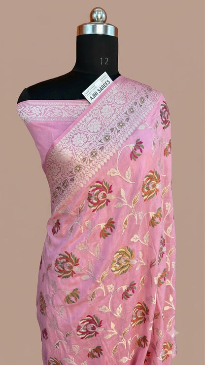 Purple Pure Khaddi Chiffon Banarasi Tilfi Saree | Tilfi Floral Jaal