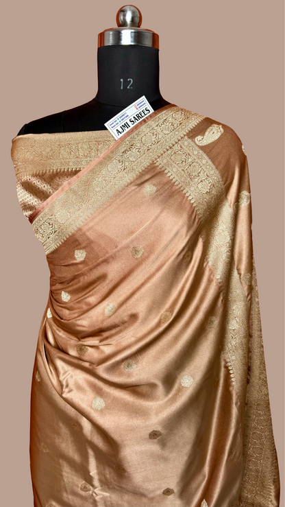 Elegant copper banarasi saree with traditional woven border