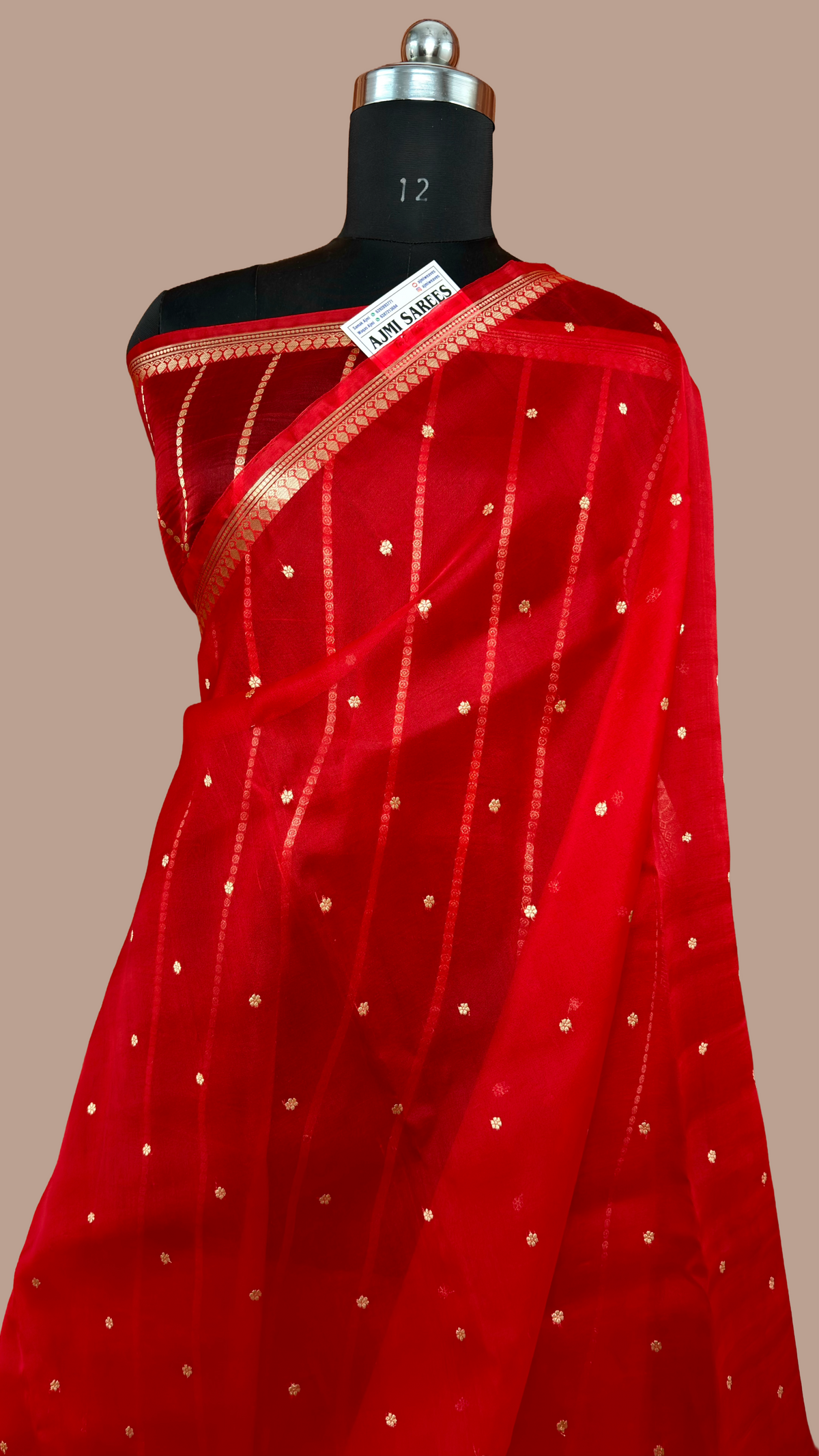 Pure Kora Silk Handloom Banarasi Saree Rich Red-All-Over Kadwa Motifs Banarasi Saree