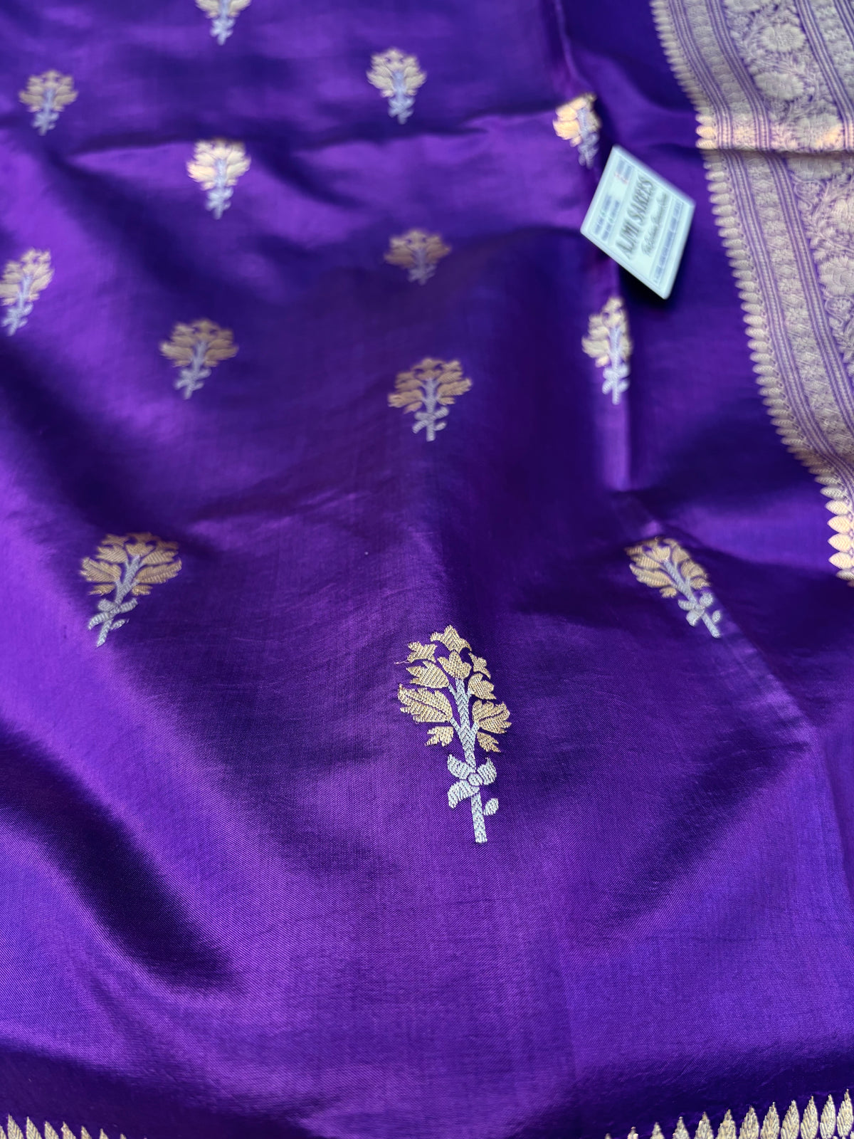 Pure Raw Mango Silk Handloom Banarasi Saree in Purple with All-Over Kadwa Sona Rupa Meenakari Motifs Banarasi Saree