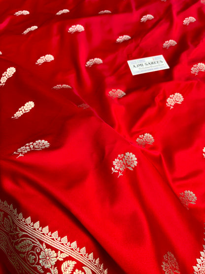 Royal red Mashru Katan silk Banarasi saree with golden zari