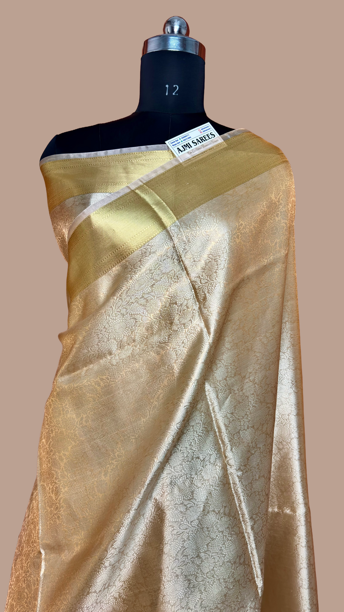 100% Pure Tissue Silk Banarasi Saree – Champagne Gold Banarasi Saree