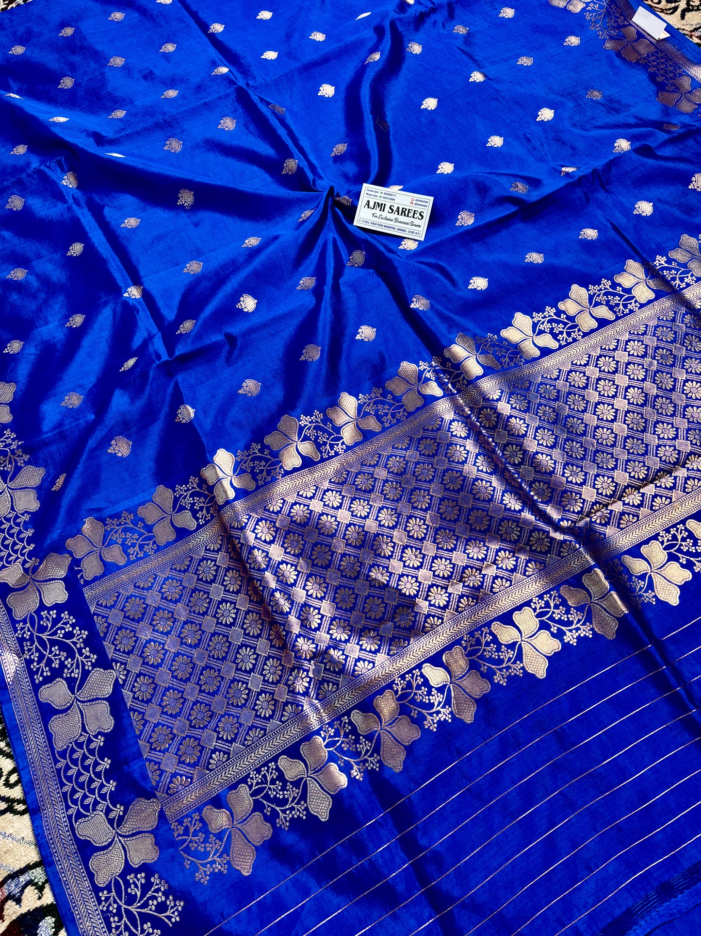 Luxury royal blue mango silk Banarasi saree handloom weaving