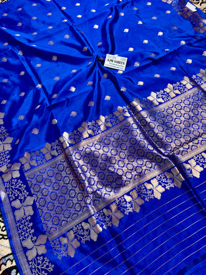 Luxury royal blue mango silk Banarasi saree handloom weaving