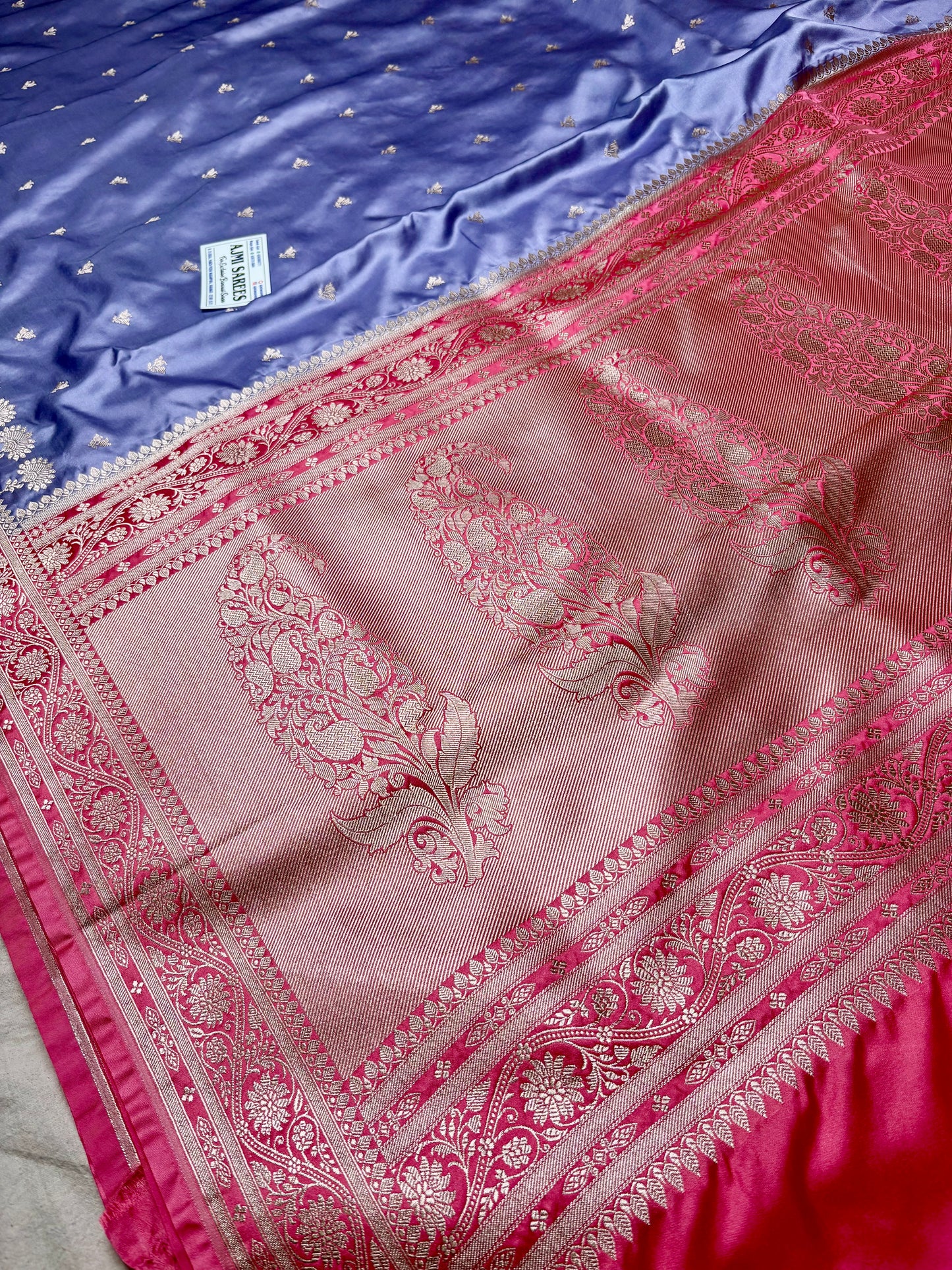 Elegant Mauve Banarasi Saree with Zari Butis and Pink Woven Border