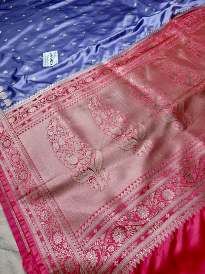 Elegant Mauve Banarasi Saree with Zari Butis and Pink Woven Border