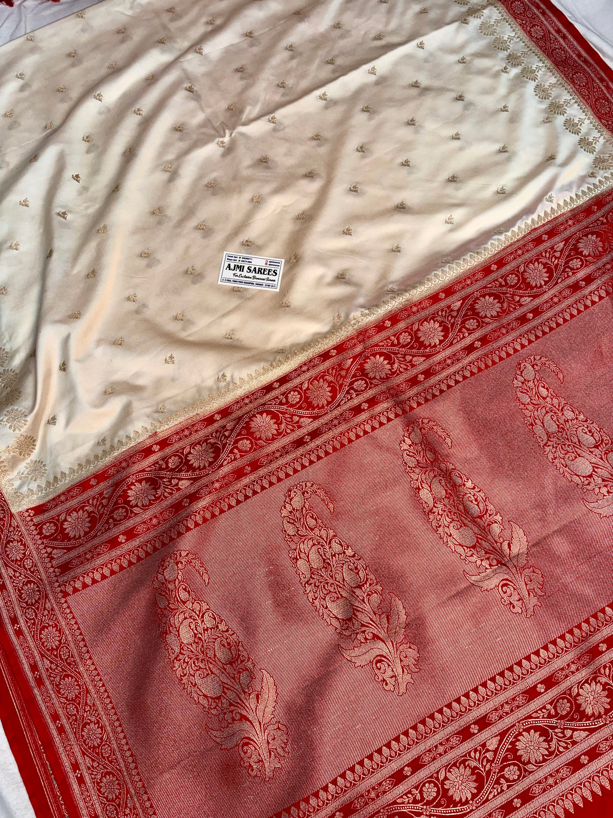 Mashru Katan silk saree with golden zari floral butis